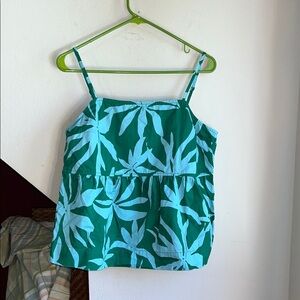 Green Leaf Print Spaghetti Strap Crop Top